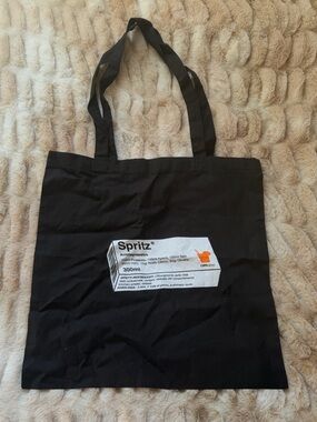 Spritz Black Tote with White and Orange Label Graphic